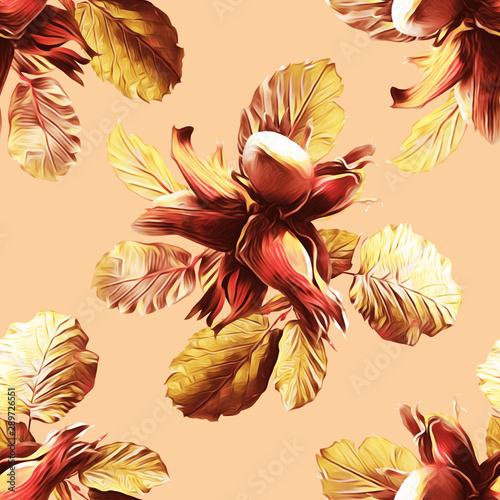 Nuts seamless pattern, watercolor illustration.
