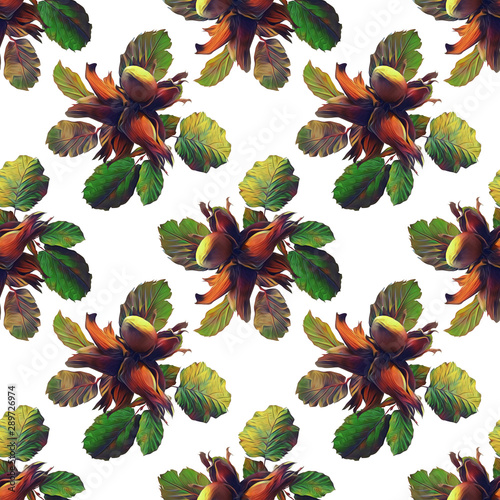 Nuts seamless pattern, watercolor illustration.