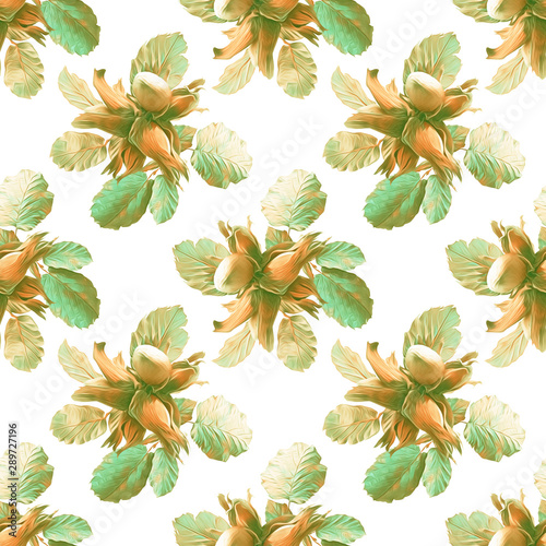 Nuts seamless pattern, watercolor illustration.