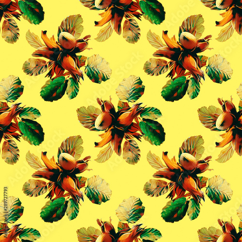 Nuts seamless pattern, watercolor illustration.