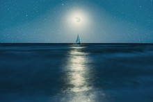 Night Landscape With Yacht On Sea
