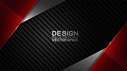 Vector design trendy and technology concept. Frame border dimension by carbon fiber texture shiny red silver and copy space on darkness background, Abstract futuristic technology template.