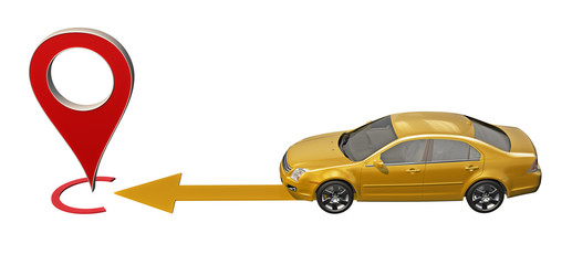 Wall Mural - Yellow car rides to point pin map