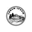 Lake cabin house in forest hand drawn logo