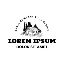 Cabin In Pine Forest American Nature Logo Hand Drawn Template