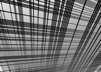 Poster - Grid, mesh with dynamic lines. Intersecting stripes. Irregular grating, lattice texture. Interlocking, criss-cross abstract geometric illustration