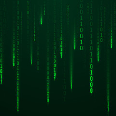 Poster - Stream of binary code. Green color code streams glowing on screen. Falling random numbers. Data and technology. Vector illustration