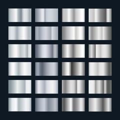 Poster - Silver Metal Gradient. Collection of Chrome Pattern. Realistic Shine Metallic Template. Vector