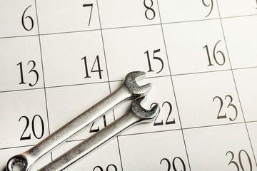 two wrenches for unscrewing the nuts on the calendar