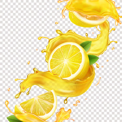 Wall Mural - Lemons in yellow juice splash realistic illustration