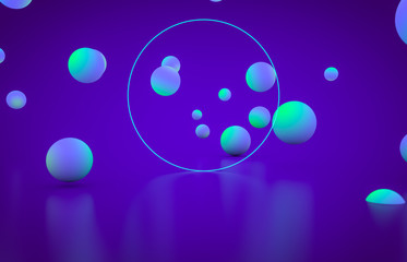Aufkleber - Futuristic geometric shape empty stage with glowing neon color. Abstract 3d render background.