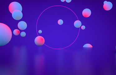 Aufkleber - Futuristic geometric shape empty stage with glowing neon color. Abstract 3d render background.