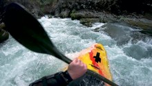 First Person View Of Extreme Whitewater Kayaker Descending Class IV  Takilma Gorge On The Upper Rogue River In Southern Oregon.