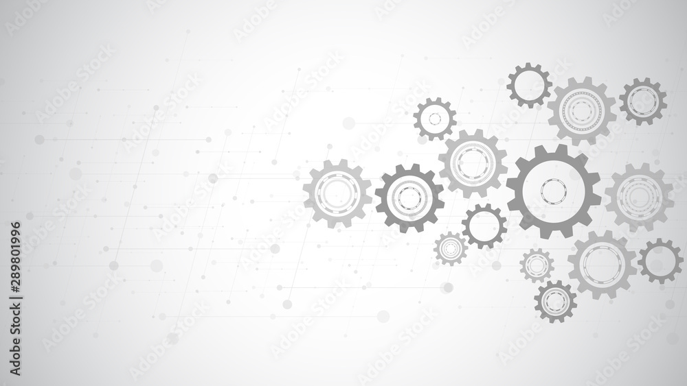 Cogs and gear wheel mechanisms. Hi-tech digital technology and ...