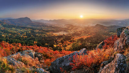 mountain autumn landscape with colorful forest