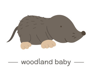 Wall Mural - Vector hand drawn flat baby mole. Funny woodland animal icon. Cute forest animalistic illustration for children’s design, print, stationery.