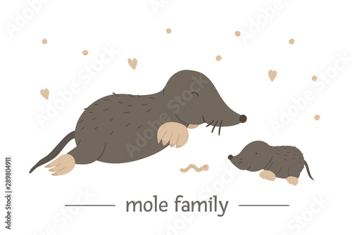 Vector Hand Drawn Flat Baby Mole With Parent Funny Woodland Animal Scene Showing Family Love Cute Forest Animalistic Illustration For Children S Design Print Stationery Buy This Stock Vector And Explore Similar