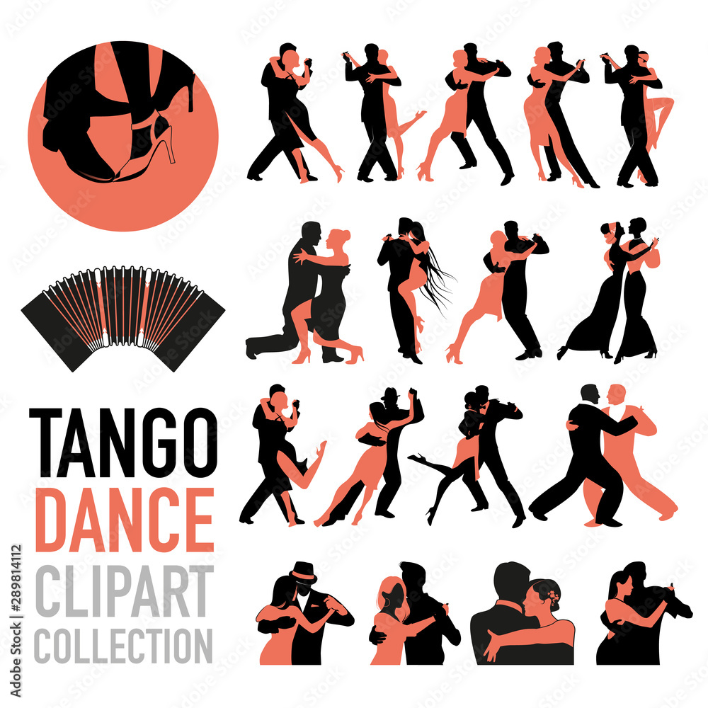Tango dance clipart collection. Set of couples of tango dancers isolated on white background. - obrazy, fototapety, plakaty 