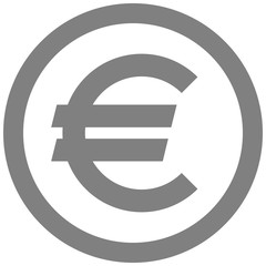 Euro currency sign symbol - gray-silver-metal simple inside of circle, isolated - vector