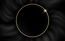 Abstract Black And Gold Circle On Black Fabric Texture Background. Abstract Luxury Background
