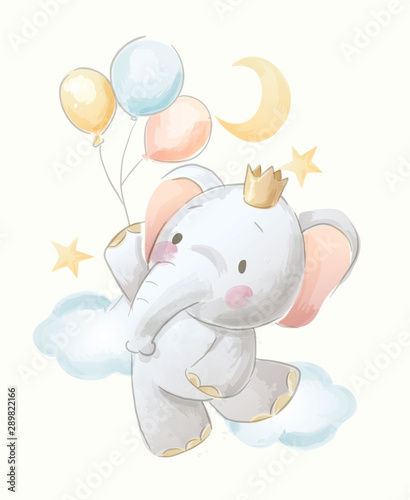  Naklejki na lodówkę   ilustracja-kreskowka-slon-i-balony