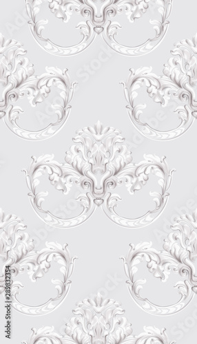 Rococo texture pattern Vector. Floral ornament decoration. Victorian engraved...