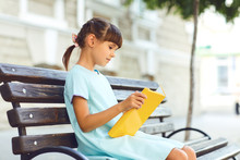 Little Girl In A Dress Reads A Book