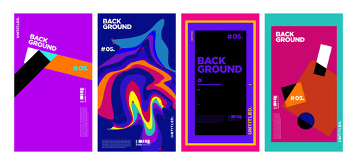 Aufkleber - Cover and Poster Design Template for Magazine. Trendy Abstract Colorful Geometric and Curve Vector Illustration Collage with Typography for Cover, book, social media story, and Page Layout Design Temp