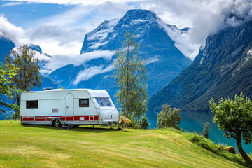 Wall Mural - Family vacation travel RV, holiday trip in motorhome