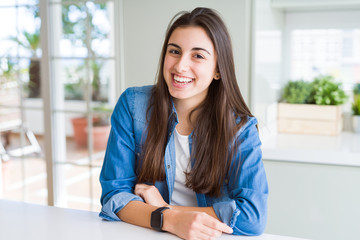 Sticker - Beautiful young brunette woman smiling cheerful looking at the camera with a big smile on face showing teeth