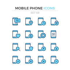 Fototapete - Mobile phone icons. Vector line icons set. Premium quality. Simple thin line design. Modern outline symbols collection, pictograms.