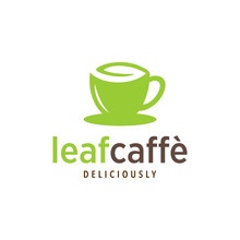 Illustration Of Abstract Coffee Cup With Leaves Inside Logo Design
