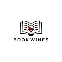 Wall Mural - Illustration of glass with a delicious wine in it is in the middle of the book logo design