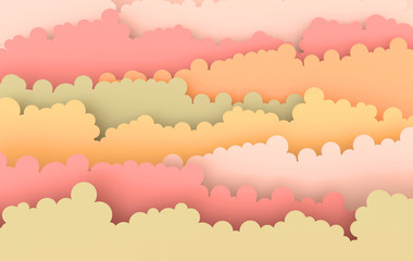 Wall Mural - Paper art fluffy clouds. Modern 3d origami paper art style. 3d render illustration in pastel colors