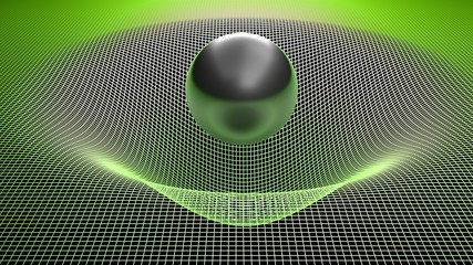 Poster - Black glossy sphere over a curved grid - 3D rendering illustration