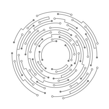 abstract circuit board. vector technology background. round shape consisting of dots and lines