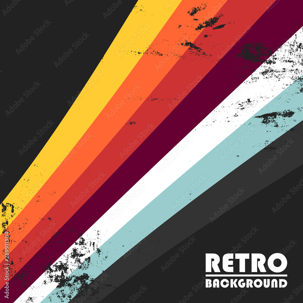 Retro background with colorful stripes and vintage grunge texture. Vector illustration - obrazy, fototapety, plakaty 