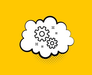 Aufkleber - Work line icon. Comic speech bubble. Business management sign. Cogwheel or gear symbol. Yellow background with chat bubble. Work icon. Colorful banner. Vector
