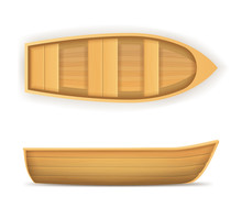 Realistic 3d Detailed Wooden Boat Set. Vector