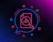 © blankstock - Analytics graph line icon. Neon laser lights. Column chart sign. Growth diagram symbol. Glow laser speech bubble. Neon lights chat bubble. Banner badge with analytics graph icon. Vector
