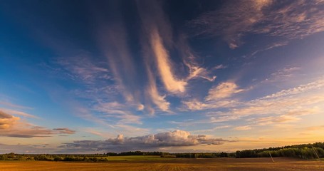 Wall Mural - Red sunset sky time lapse. Clouds timelapse nature background. Dramatic evening color beauty. Twilight, dusk dawn, summer.