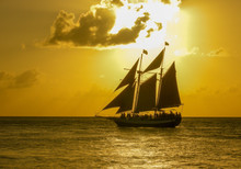 Sunset Sailing Ship, Golden Glow