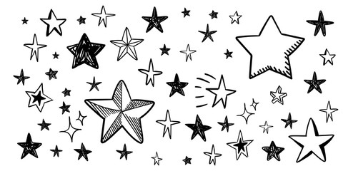 Star doodle collection. Set of hand drawn stars. Scribble illustrations.