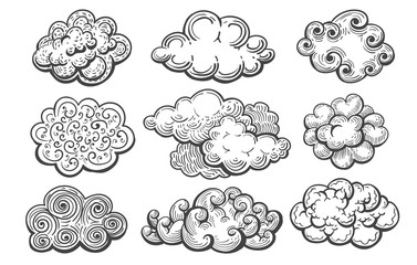 Wall Mural - Doodle clouds sketch set