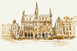 Rysynek ręcznie rysowany. Widok na rausz w Amsterdamie w historycznej dzielnicy miasta.