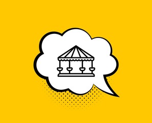 Aufkleber - Carousels line icon. Comic speech bubble. Amusement park sign. Yellow background with chat bubble. Carousels icon. Colorful banner. Vector