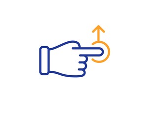 Poster - Slide arrow sign. Drag drop gesture line icon. Swipe action symbol. Colorful outline concept. Blue and orange thin line drag drop icon. Vector