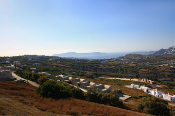 Panorama of Santorini stretching from the town of Pyrgos