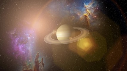 Wall Mural - giant gas planet saturn and rings cg animation. realistic 3d rendering of beautiful planet saturn be