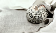 Stylish Decorative Halloween Pumpkin On Sackcloth.Background For Traditional Festival Halloween Or Thanksgiving.